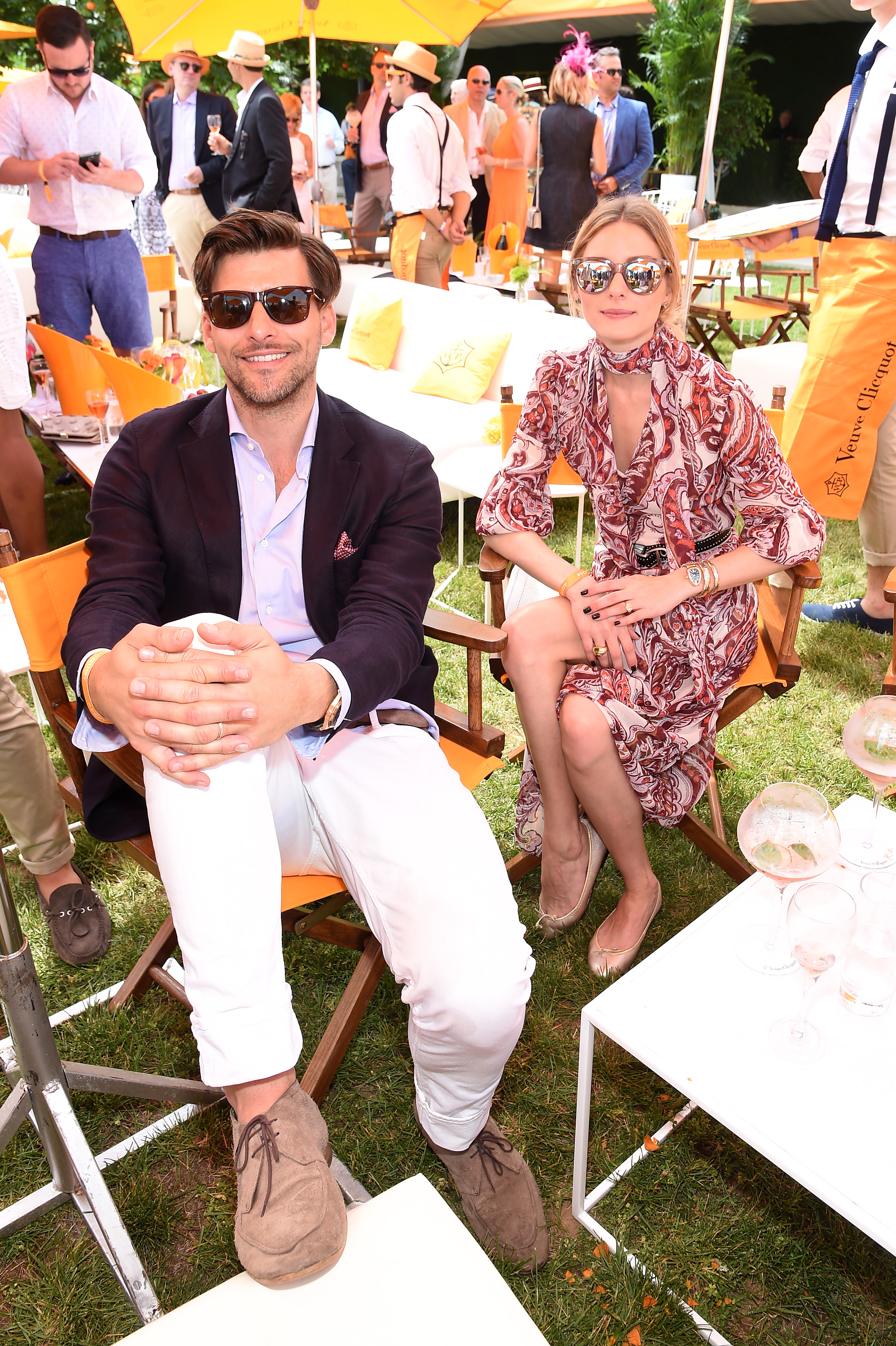 JERSEY CITY, NJ - JUNE 04:  Johannes Huebl (L) and Olivia Palermo attend the Ninth Annual Veuve Clicquot Polo Classic at Liberty State Park on June 4, 2016 in Jersey City, New Jersey.  (Photo by Jamie McCarthy/Getty Images for Veuve Clicquot)
