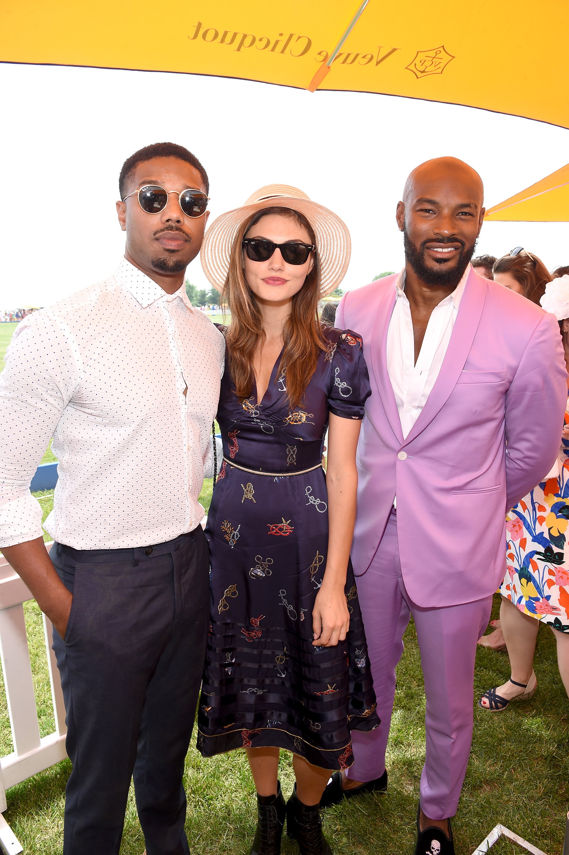 JERSEY CITY, NJ - JUNE 04:  (L-R) Michael B. Jordan, Phoebe Tonkin and Tyson Beckford attend the Ninth Annual Veuve Clicquot Polo Classic at Liberty State Park on June 4, 2016 in Jersey City, New Jersey.  (Photo by Jamie McCarthy/Getty Images for Veuve Clicquot)